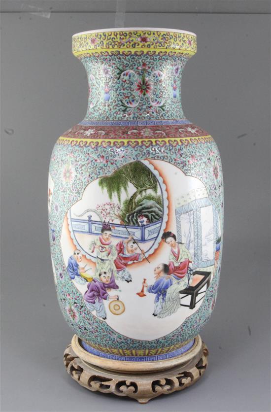A Chinese famille rose lantern shaped vase, Republic period, height 40.5cm, small hairline crack to rim